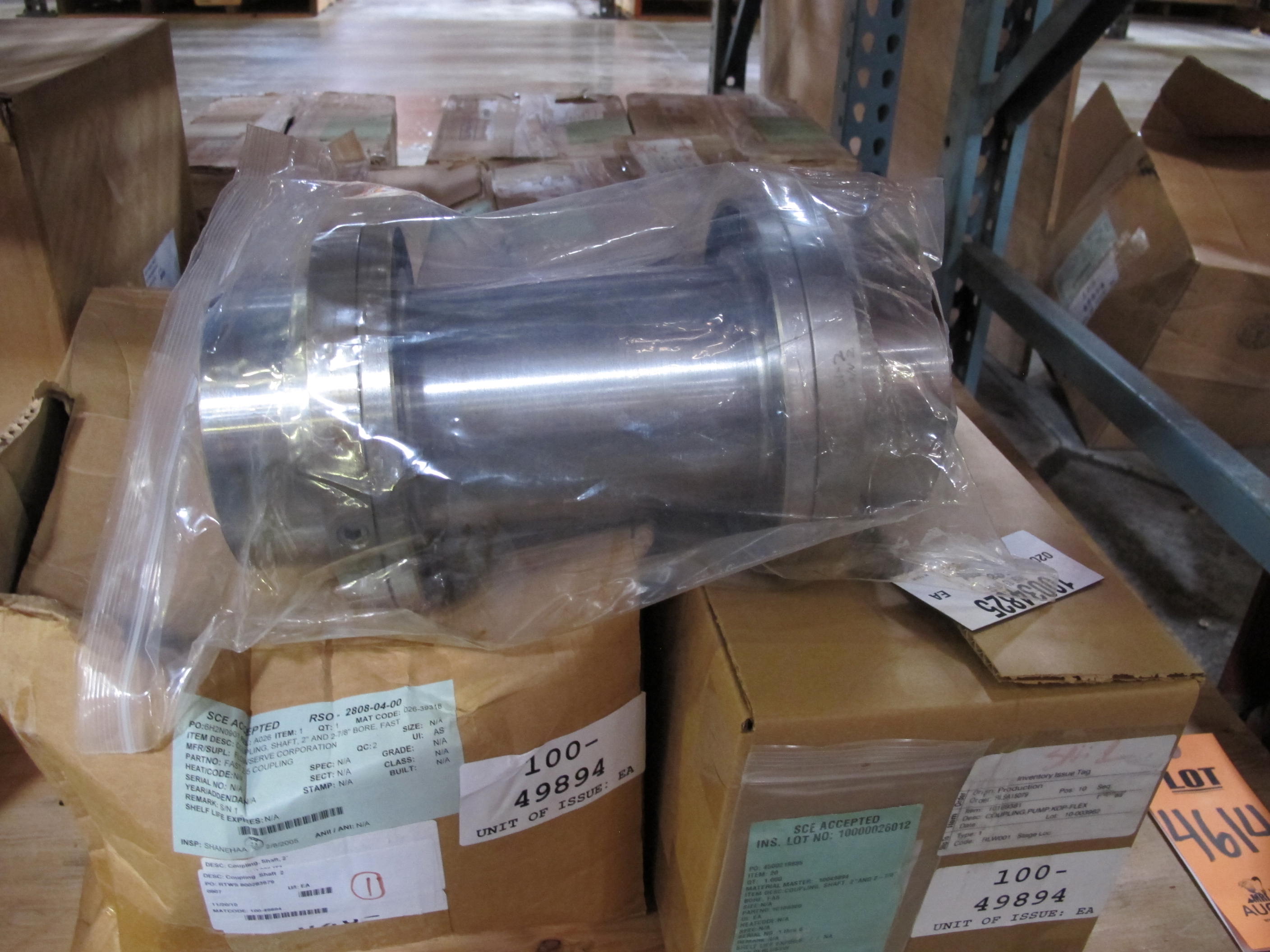 LOT TO INCLUDE: (9) COUPLINGS, SHAFT TYPE, 2" AND 2-7/8" BORE, KOP-FLEX FAST'S MODEL B SIZE 2-1/2 TYPE SB KIND, (1) CAP, CYLINDER END KIND. DRAG VALVE ACTUATOR END CAP, (1 MILK CRATE) SET, BEARING TYPE, CRANKSHAFT MAIN KIND. FOR SEISMIC FIRE TRUCK DIESEL ENGINE, (1 MILK CRATE) MISC. BEARING SHAFTS. LOADING & HANDLING FEE $15-4614